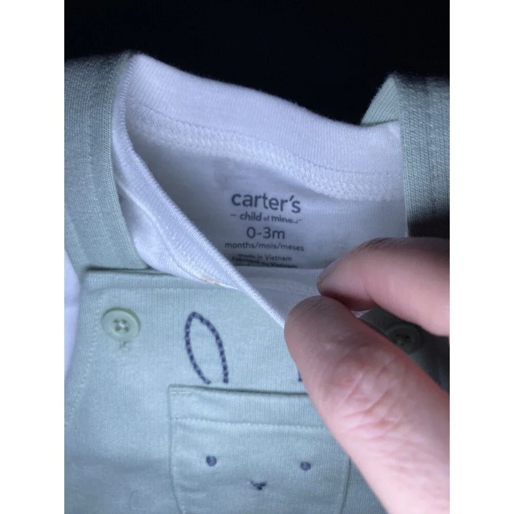 Carter's Child of Mine Baby Boy 2pc Easter Bunny Shortall Set Green Carrot 0-3M